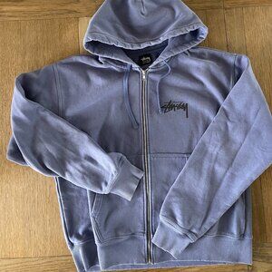 Stussy Lavender Zip-Up Hooded Sweatshirt with Black Logo